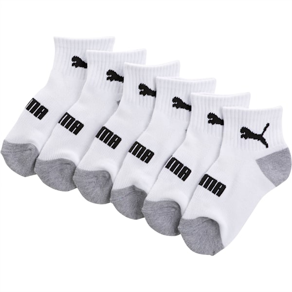 Kids' Quarter Crew Socks [6 Pack], WHITE / BLACK, extralarge